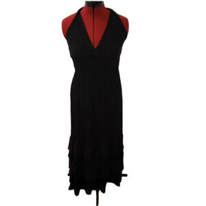 Bebe faux halter tiered solid black flowy maxi dress, size medium*